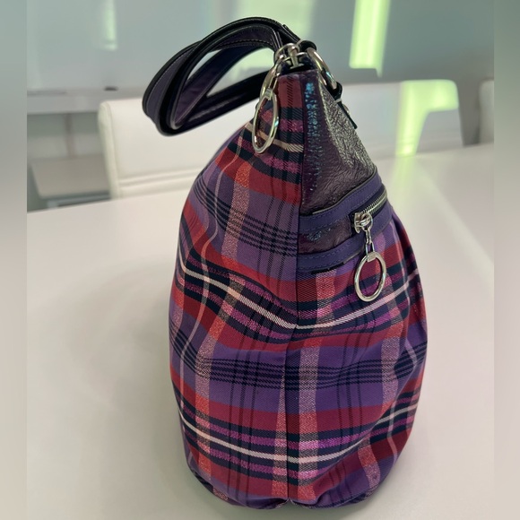 Coach Y2K Poppy Collection Tartan Canvas Purple Plaid Graffiti Tote/Shoulder Bag - Picture 6 of 16